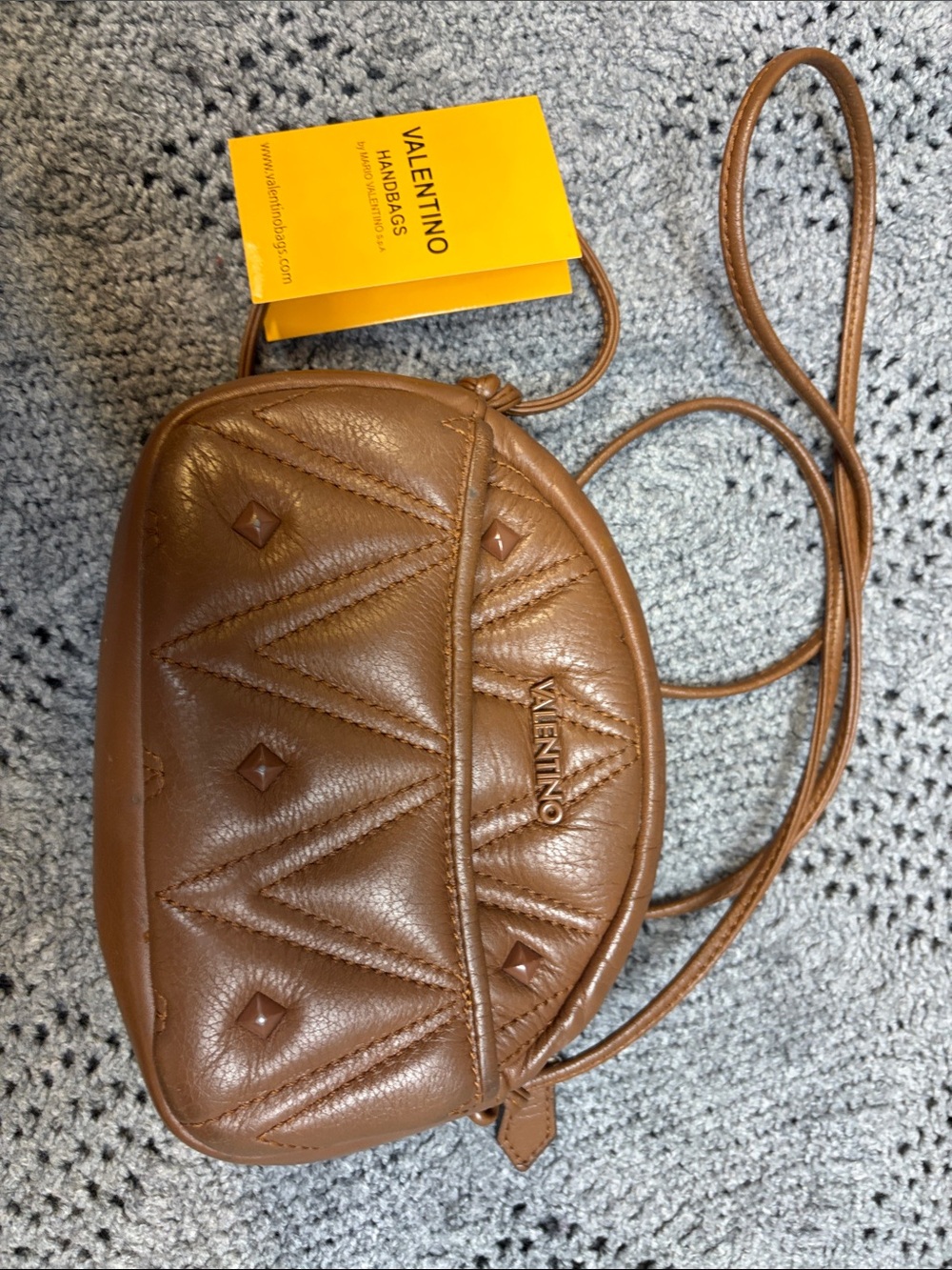 Valentino Cognac Quilted Leather Crossbody Bag